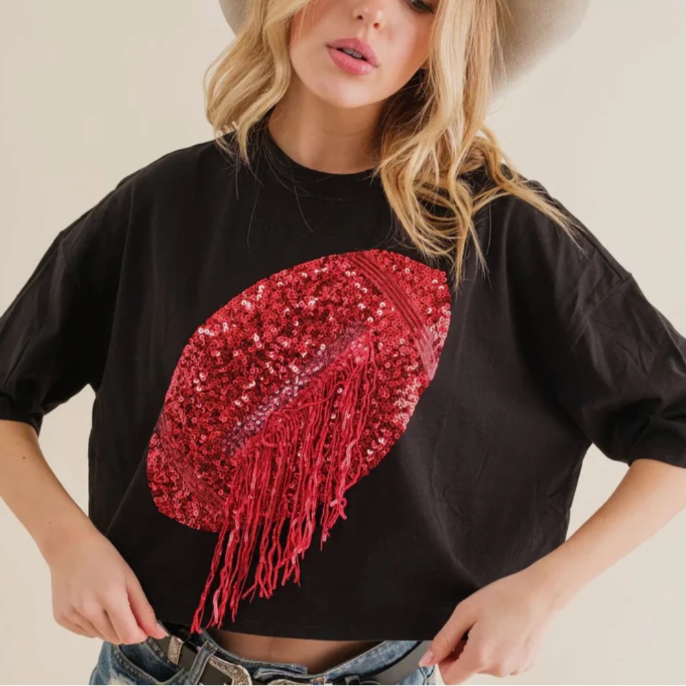 NWT Sequin Tassel Football Tee